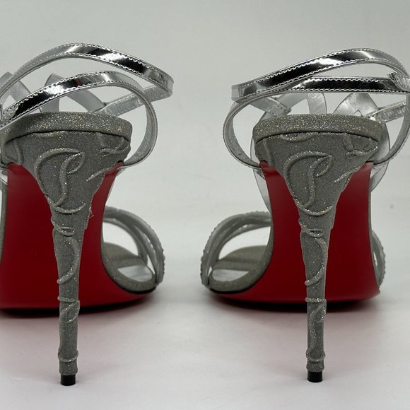 Christian Louboutin DOUBLE L STRASS 100 Crystal Glitter Sandals Heel Shoes - Picture 7 of 16
